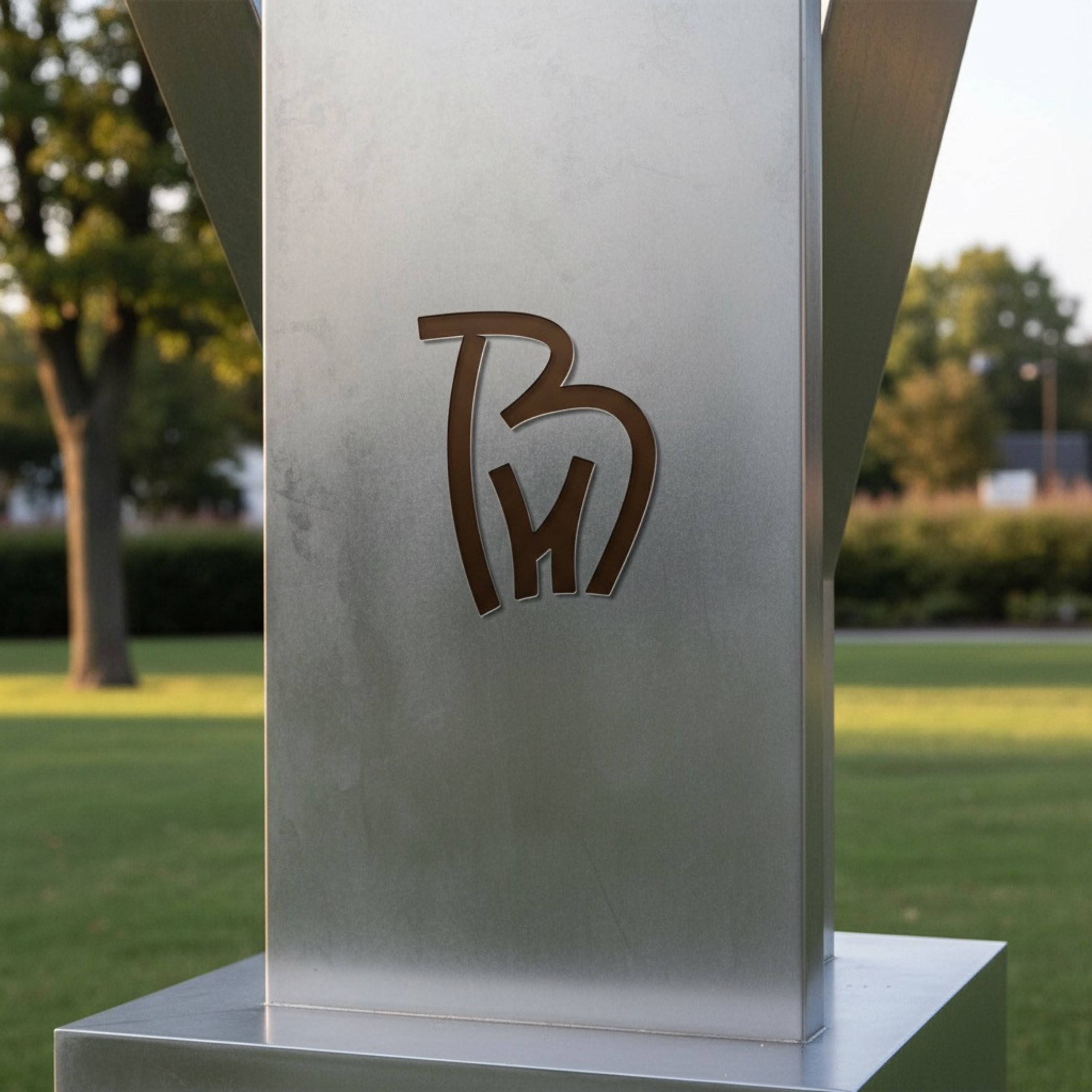 BH Cattle Farm logo signage mockup on metal panel showing premium ranch brand mark in cork brown