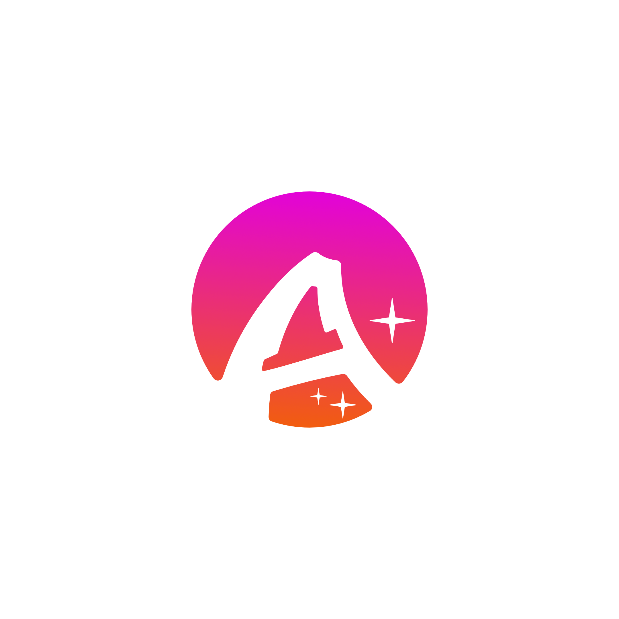 Modern A-letter cleaning service logo with sparkle elements in pink-to-orange gradient circle