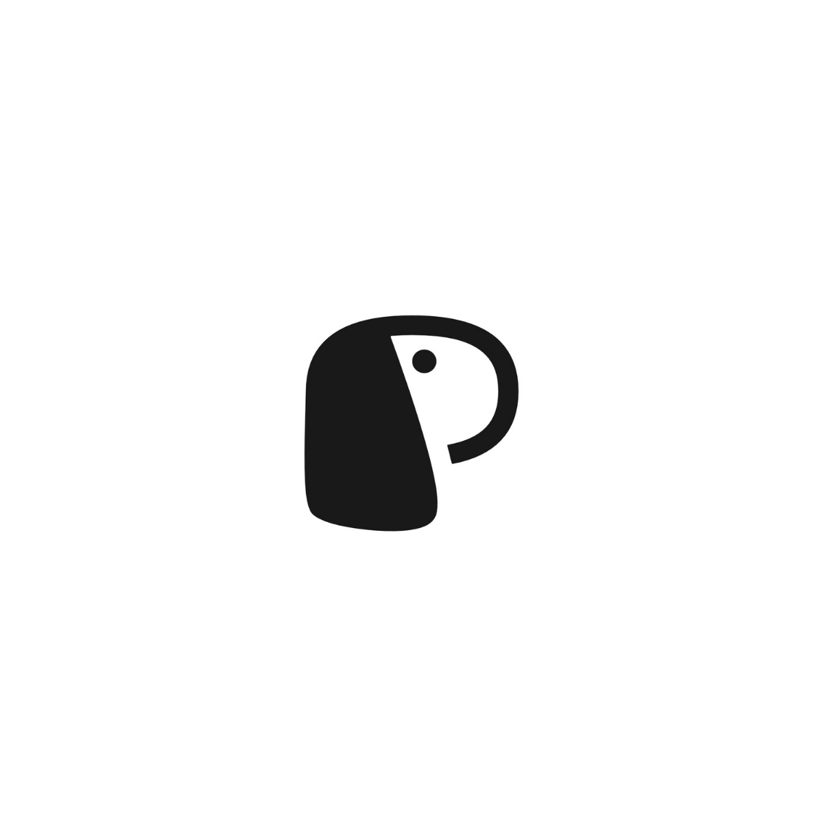 Handcrafted puppy brand logo with minimalist dog face in P lettermark, modern monochrome icon