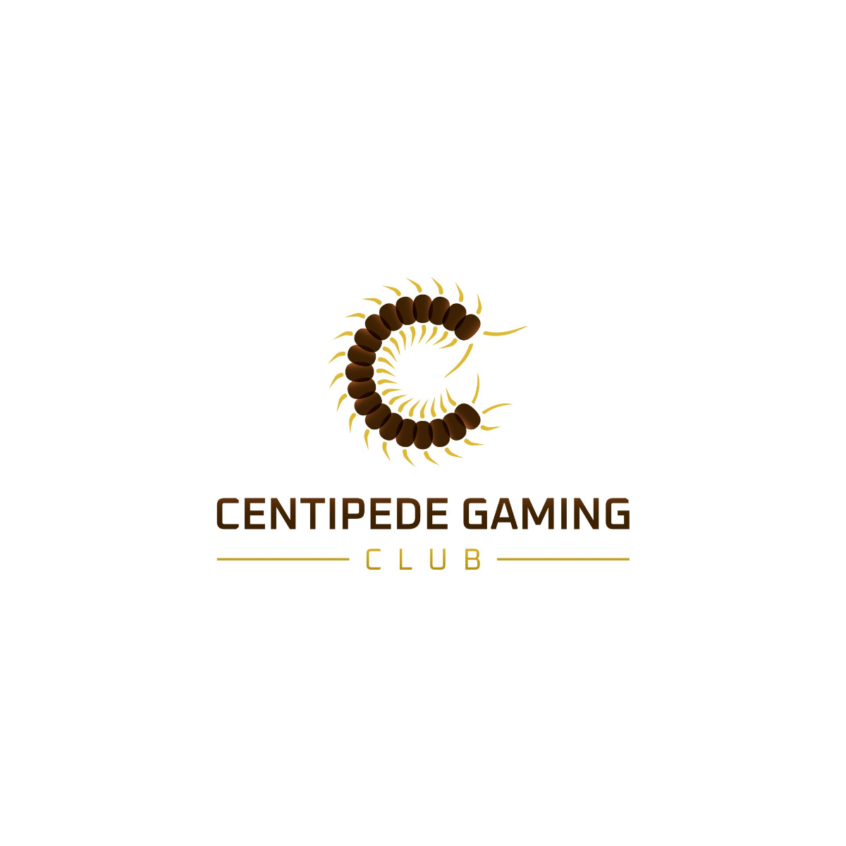 Hand-drawn centipede C monogram gaming club logo sketch, bold lettermark mascot icon for Centipede Gaming Club