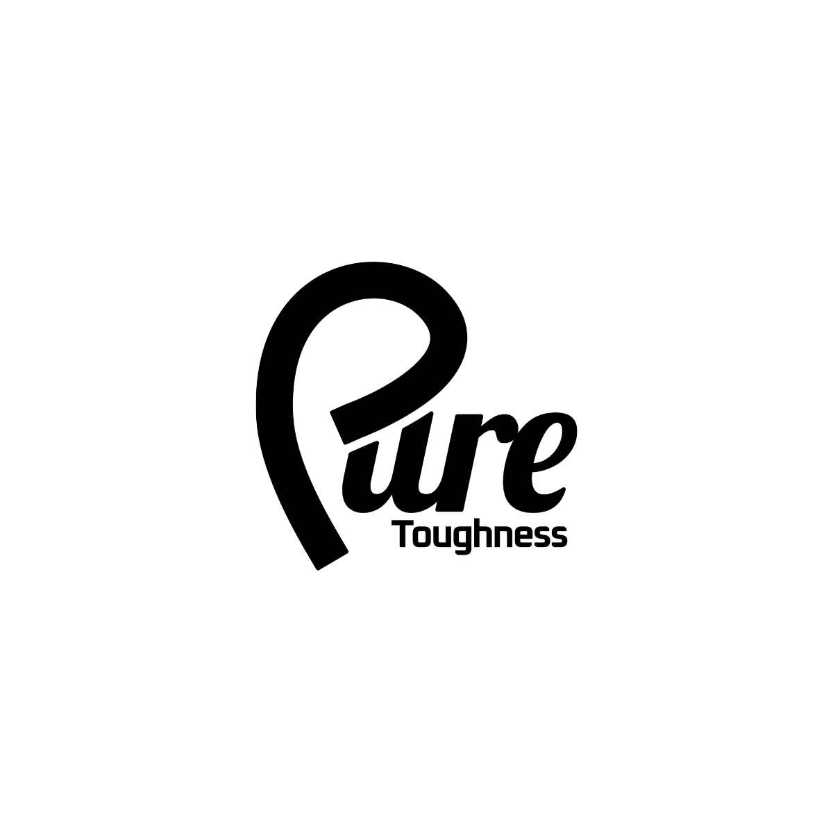 Pure Toughness gym logo featuring black elephant trunk shaped as letter P symbolizing strength and resilience on white background